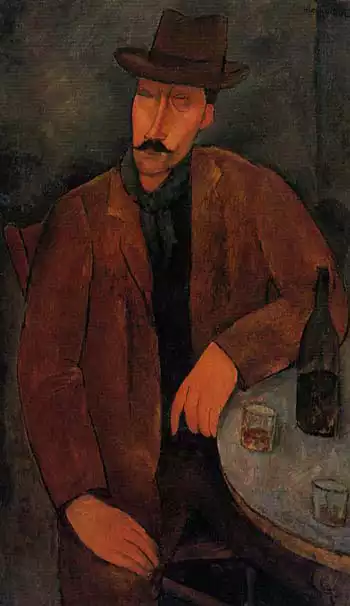 Dipinto di Modigliani intitolato uomo con un bicchiere di vino
