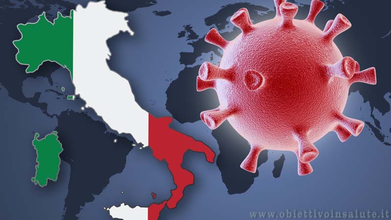 Immagine dell'Italia tricolore con al fianco un virus rosso