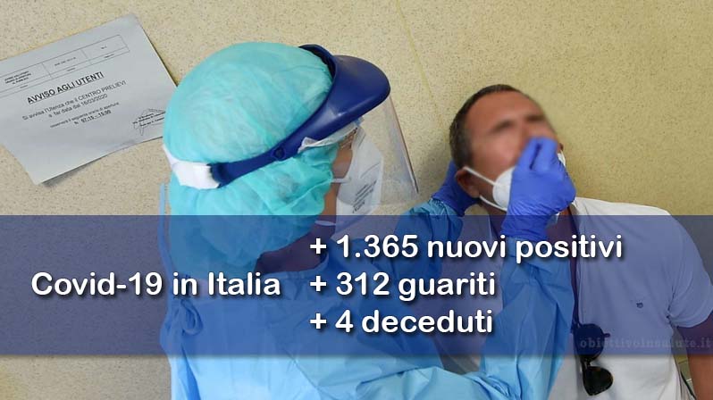 Sullo sfondo un infermiere effettua un tampone a un paziente, in primo piano dell’immagine vengono riportati i dati aggiornati del contagio in Italia