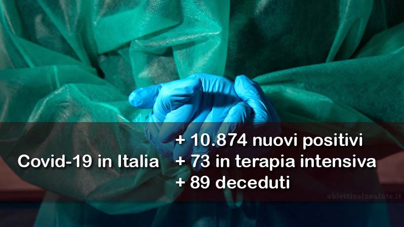 Medico si deterge le mani protette dai guanti, in primo piano dell’immagine vengono riportati i dati aggiornati del contagio in Italia